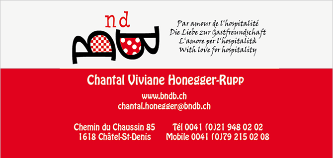 Visitenkarte von BndB Bed and Breakfast von Chantal Honegger